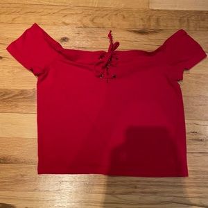 NEVER WORN Red Criss-Cross Crop Top
